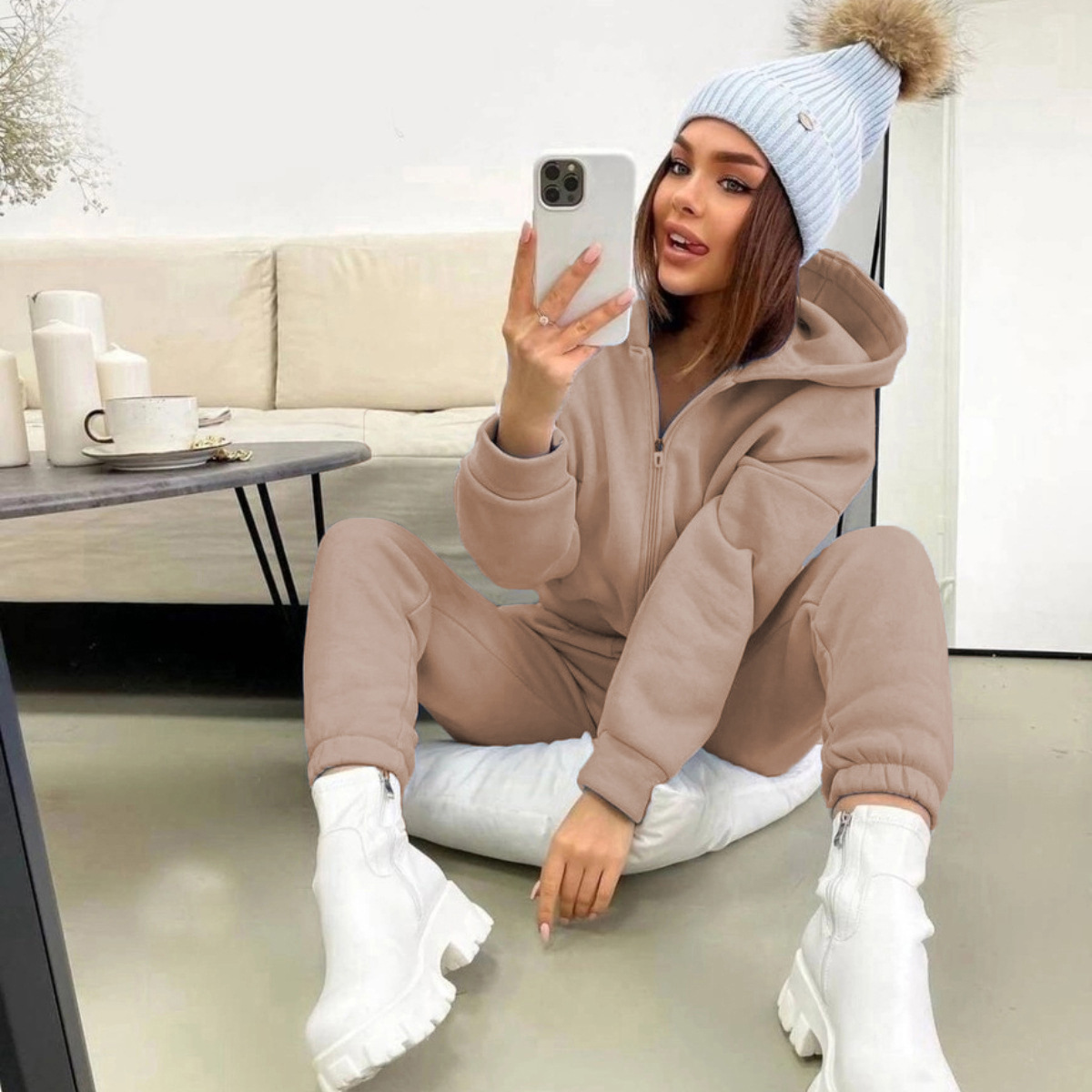 Zipper Hooded Coat Pants Sets  - Winter Clothing Sales review and price
