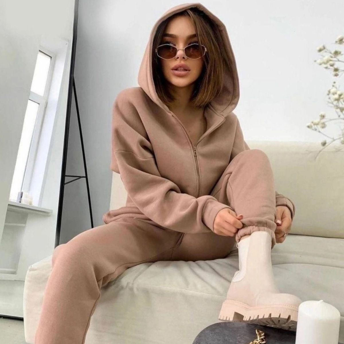 Zipper Hooded Coat Pants Sets  - Winter Clothing Sales review and price